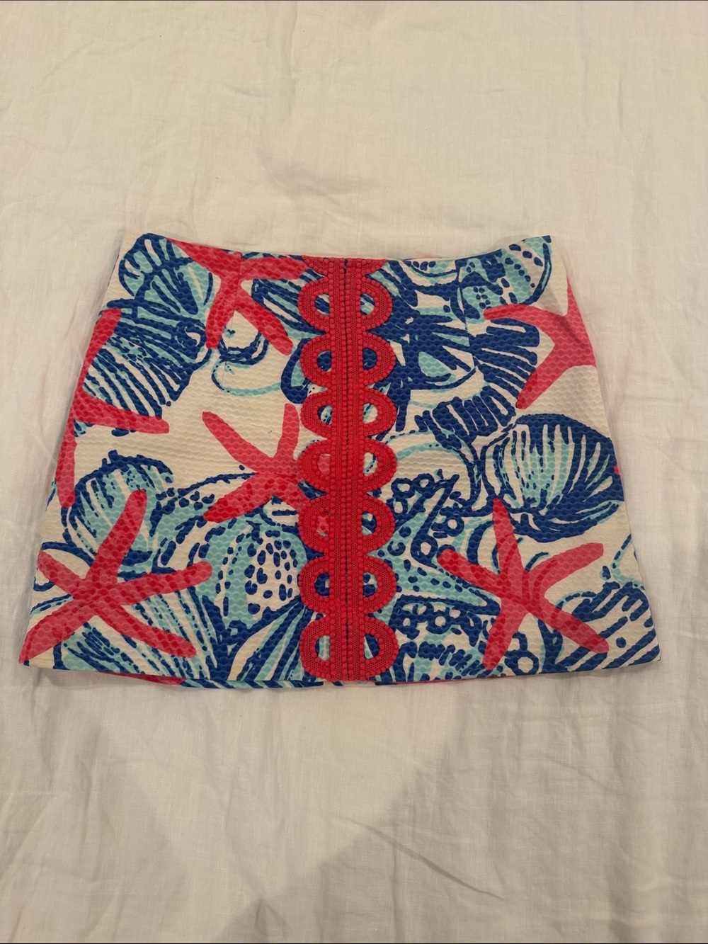 Lilly Pulitzer Coral & Blue Seashell Print Mini Skirt